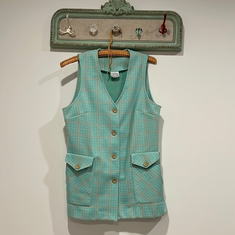 Cos Cob Vintage 1970s plaid SEAFOAM green vest & pant set women’s large